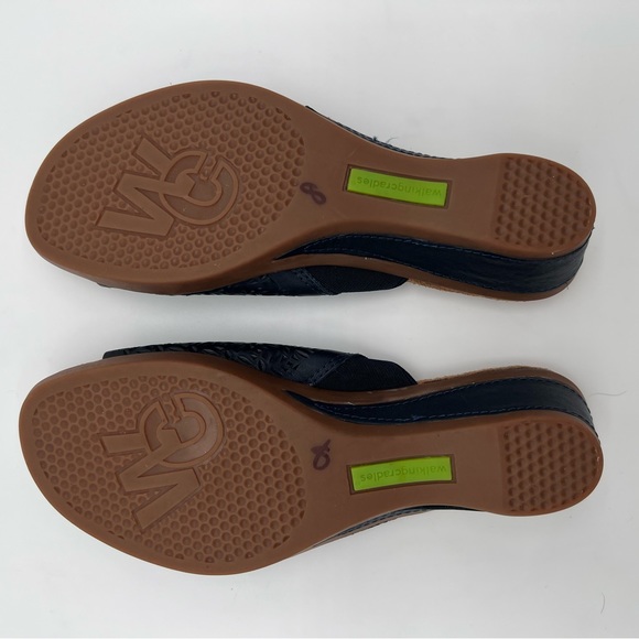 Walking Cradles Navy Leather Wedge Mule Slides Size 7.5 - Picture 10 of 12